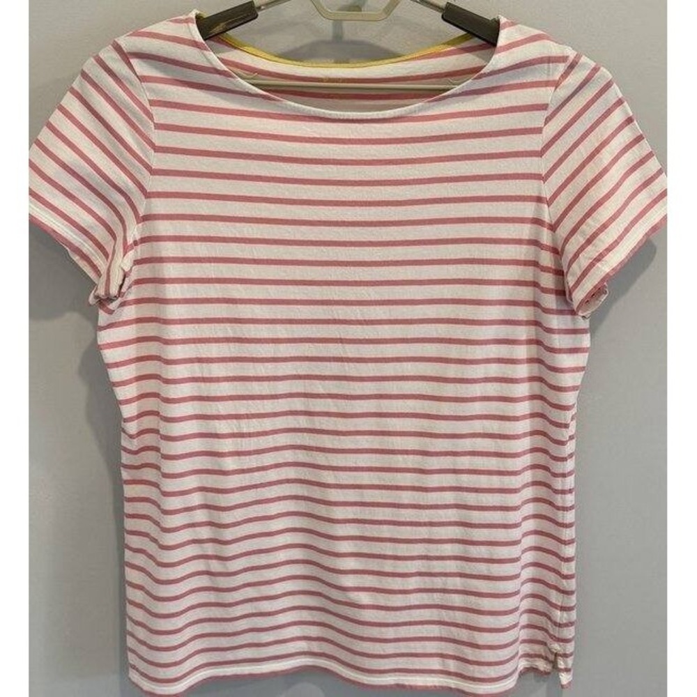 Boden Breton Striped Short Sleeve Cotton Shirt White Pink Size 14